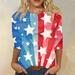 DENGDENG 4th of July Womens Plus Size 3/4 Sleeve Tops Baseball Patriotic Mid-Length USA Crew Neck Running Shirts Women Casual Independence Day Print Tee Summer Elbow Womens Dressy Blouses Red 5XL