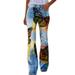 Women s Stretch Pants Bootcut Distressed Flared Denim Print Flower Print Faux Denim Jeans Classic Elastic Waisted Lightweight Business Long Trousers Wide-Leg Dress Casual Golf Slacks with Pockets