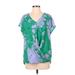Entro Short Sleeve Blouse: Green Tie-dye Tops - Women's Size Small