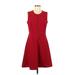 Sharagano Casual Dress - A-Line Crew Neck Sleeveless: Burgundy Solid Dresses - Women's Size 6