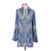 Free People Casual Dress - Shift Tie Neck Long sleeves: Blue Dresses - Women's Size Small