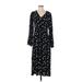 Ann Taylor LOFT Casual Dress - Midi V-Neck 3/4 sleeves: Black Dresses - Women's Size 4