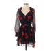 Intermix Casual Dress - Mini V-Neck 3/4 sleeves: Black Floral Dresses - Women's Size 2