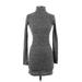 SO Casual Dress - Bodycon High Neck Long sleeves: Gray Marled Dresses - Women's Size Small
