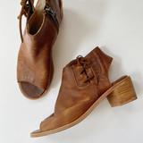 Free People Shoes | Baske Shoes Kelsey Leather Lace Zip Open Toe Chunky Heel Brown Size 8 | Color: Brown | Size: 8