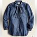 J. Crew Tops | J Crew Women’s Classic Fit Tie-Neck Chambray Button Down Shirt Size 4 Small Dark | Color: Blue | Size: 4