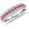 SAKSHAM ART DESIGN 2.00 Carat Round Shape September-created-pink-sapphire & Cubic Zirconia Wedding or Anniversary womens and Girls Band Ring 14k White Gold Plated Size UK H To Z (T)