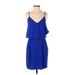 Adelyn Rae Casual Dress - Mini V Neck Sleeveless: Blue Solid Dresses - Women's Size Small