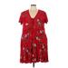 Torrid Casual Dress - A-Line Tie Neck Short sleeves: Red Floral Dresses - Women's Size 4X Plus