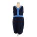 Talbots Casual Dress - Sheath V-Neck Sleeveless: Blue Print Dresses - Women's Size 16