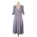 Ever Pretty Casual Dress - A-Line Plunge 3/4 sleeves: Gray Solid Dresses - Women's Size 12