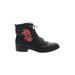 Madden Girl Ankle Boots: Combat Chunky Heel Casual Black Print Shoes - Women's Size 8 - Round Toe