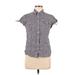 Tommy Hilfiger Short Sleeve Button Down Shirt: Purple Floral Tops - Women's Size Medium