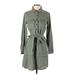 Gap Casual Dress - Shirtdress Collared Long sleeves: Green Solid Dresses - Women's Size Small