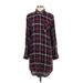 Rails Casual Dress - Shift Collared Long sleeves: Burgundy Print Dresses - Women's Size Small