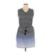 T by Talbots Casual Dress - Mini V-Neck Sleeveless: Blue Polka Dots Dresses - Women's Size 0X Petite