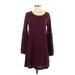 Pink Rose Casual Dress - A-Line Scoop Neck Long sleeves: Burgundy Solid Dresses - Women's Size Small