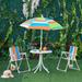 Color Stripes Kids Folding Table and Chairs Set with Removable & Height Adjustable Sun Umbrella