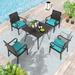Outdoor Patio Dinner Set , Rattan Wicker Backrest Chairs and Metal Square Table w/ Seat Cushions.