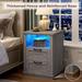 Farmhouse Nightstand with Charging Station 3-Tier Bedside Table