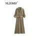 Nlzgmsj TRAF Khaki Shirt Midi Dress Woman Belt Button Long Dress Women Office Dresses for Women 2023