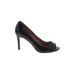 Ann Taylor Heels: Slip On Stilleto Cocktail Black Solid Shoes - Women's Size 7 - Peep Toe