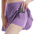 Women Tennis Golf Skirt With Pockets Solid Color Pleated Fake Two Yoga Dress Breathable Girl