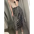 Silk Zebra Printed Long Satin Skirts Elegant Slanting Striped A-Line Soft Calf Long Chiffon Skirt