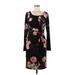 Jessica Simpson Casual Dress - Sheath Scoop Neck Long sleeves: Black Floral Dresses - Women's Size 8