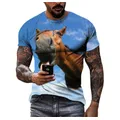 New Personality Funny Horse Summer Men's Hd 3d Printed T-shirt Crew Neck Short Sleeve Wide