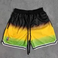 TRILLEST Black Yellow Green Printed Basketball Shorts with Zipper Pockets Street Style Sports