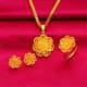 Yellow Gold Color Jewelry Sets For Women Flower Pendant Necklace Ring Earrings 3pcs Set Wedding