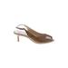 Enzo Angiolini Heels: Slingback Kitten Heel Cocktail Party Brown Solid Shoes - Women's Size 8 1/2 - Peep Toe