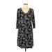 J.Jill Casual Dress - Shift V Neck 3/4 sleeves: Black Floral Dresses - Women's Size Medium