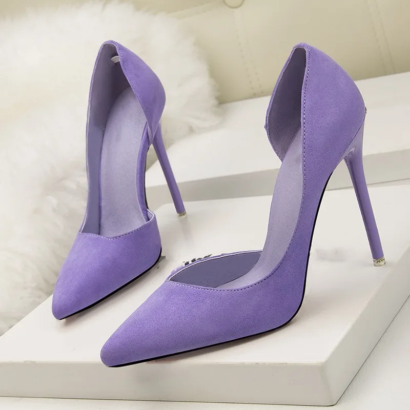 2025 New Woman Pumps Suede High Heels Ladies Pointed Toe Office Stiletto Women Shoes Party Heels 10 cm Hollow Female Shoes Sexy