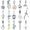 925 Sterling Silver Princess Crown Charms Heart Love Lock Feather Clear CZ Pendant Beads Fit Silver