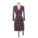 Donna Morgan Casual Dress - Wrap V-Neck 3/4 sleeves: Purple Floral Dresses - Women's Size 2 Petite
