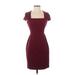 Banana Republic Casual Dress - Party Square Short sleeves: Burgundy Solid Dresses - Women's Size 2 Petite