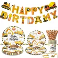 Excavator Truck Construction Party Plate Cup Tableware Happy Birthday Party Decor Kids Favor Boys