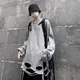 Coreano moda uomo O collo manica lunga T Shirt High Street nero bianco grigio orlo strappato foro