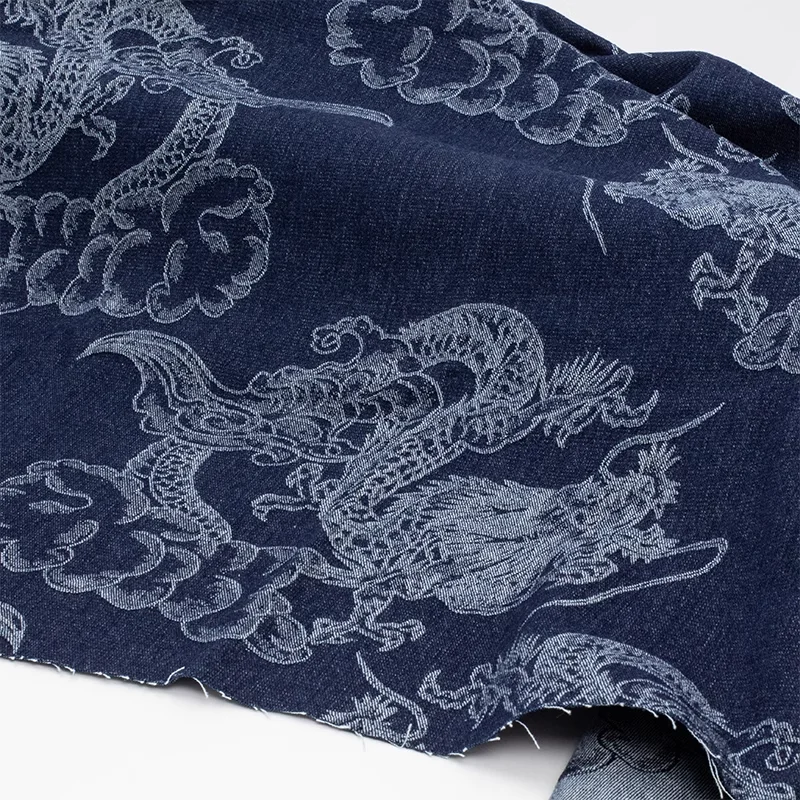 Tessuto Denim Jacquard lavato Dragon Texture giacca in stile cinese autunno inverno panno fai da te Apaprel cucito tessuto metri materiale