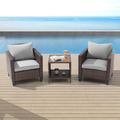 Ebern Designs Phaih 3 Piece Seating Group w/ Cushions Synthetic Wicker/Wood/All - Weather Wicker/Wicker/Rattan in Gray/Brown | Outdoor Furniture | Wayfair