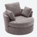 Swivel Chair - Latitude Run® Oversize Round Swivel Chair Cozy Club 360 degrees Swivel Sofa w/ 3 Pillows, Leather | Wayfair