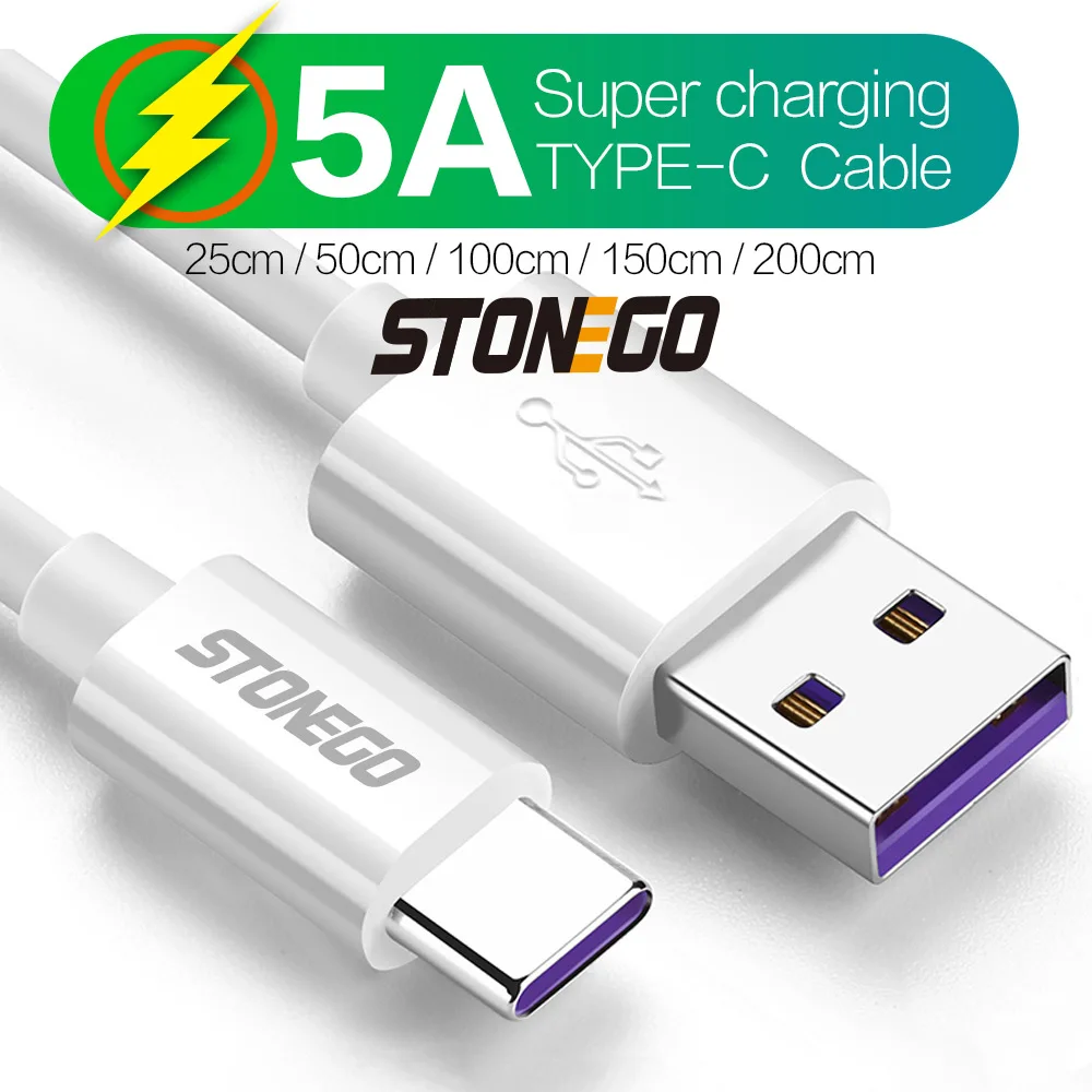 STONEGO Supercharge-Kabel, 5 A, USB-Typ-C-Kabel, USB-C auf USB-A-Datensynchronisierungskabel, 2,4 A, Schnellladung, kompatibel mit Schnellladung Image