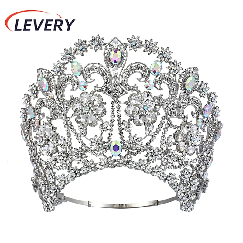 Levery Miss Universe Haarkrone, glänzende Strass-Tiara, große Braut- und Hochzeitsfeier, große Tiaras, Kopfschmuck-Zubehör Image