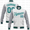 Personalizzato bianco Teal grigio-nero Bomber Full-Snap Varsity Letterman giacca bicolore giacca 3D