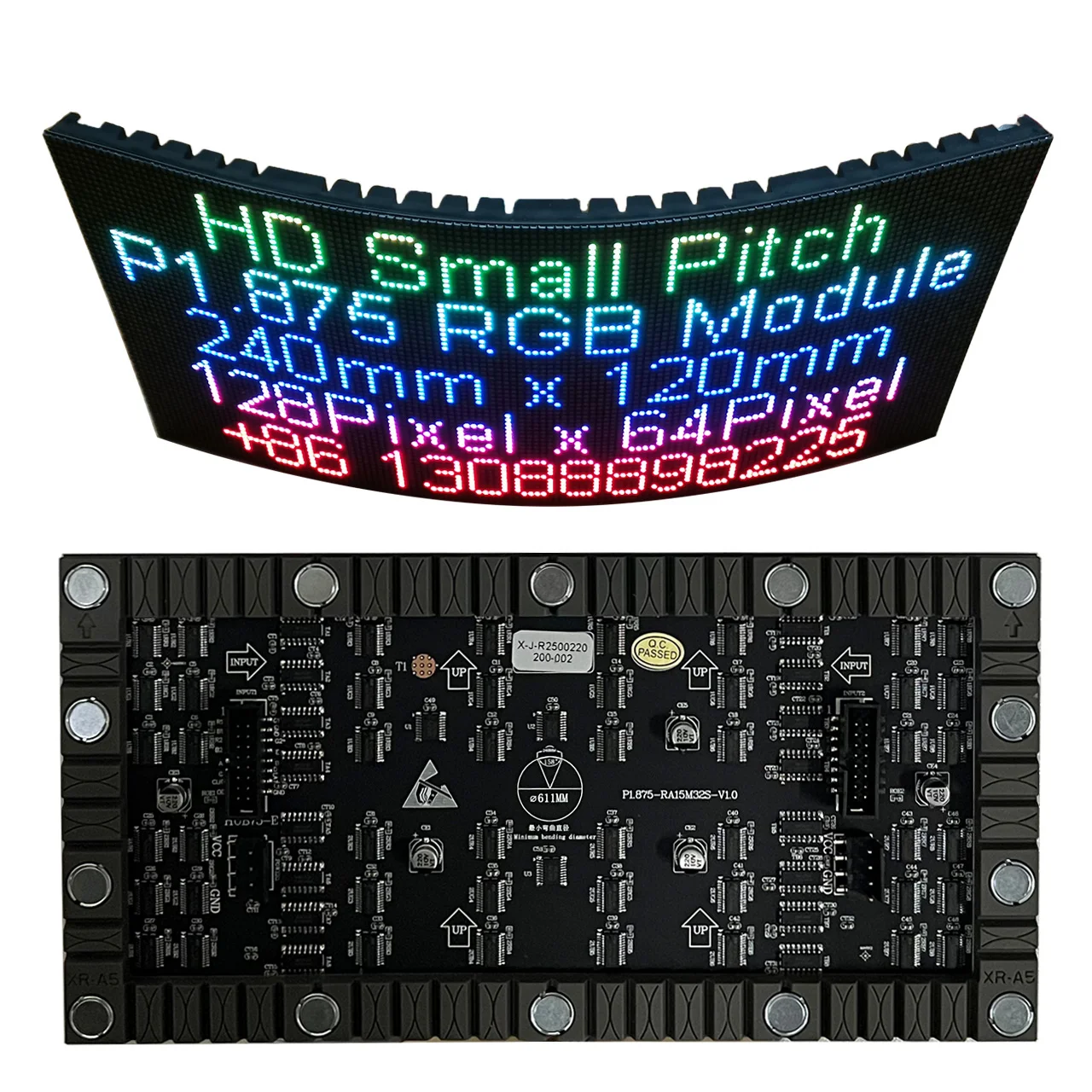 P1.875 LED Soft Modul 120 x 240 mm, P1.875 flexibles LED-Panel, HUB75 Pinout Indoor-Vollfarb-LED-gebogenes LED-Anzeigemodul