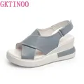 GKTINOO sandali con zeppa in vera pelle per donna sandali con plateau con tacco alto scarpe Casual