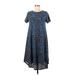 Lularoe Casual Dress - A-Line Crew Neck Short Sleeve: Blue Floral Motif Dresses - Women's Size X-Small