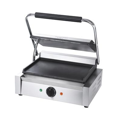 MoTak PGSS14 Single Commercial Panini Press w/ Cast Iron Smooth Plates, 120v, Stainless Steel, Smooth Cast Iron Plates